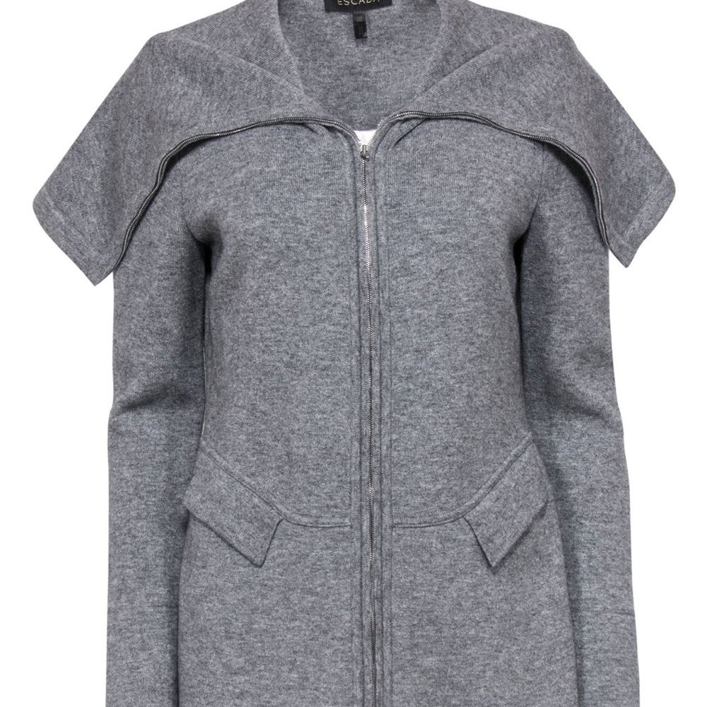 Escada  Gray Wool Blend Wide-Collar Zip-Up Jacket Size 34